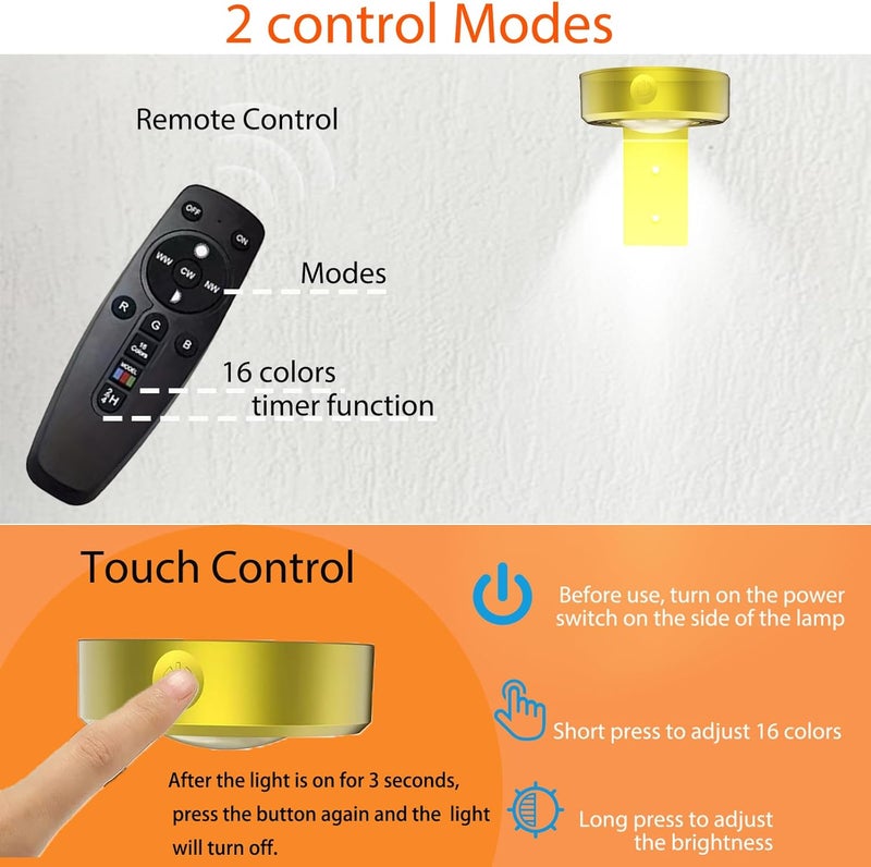 VIGMOJ 3 قطع ضوء رسم بالبطارية مع جهاز تحكم عن بعد، 16 لون RGB مغناطيسي LED بقعة ضوء لعرض إطار الصورة، ديكور حائط منزلي، ذهبي - Image 5